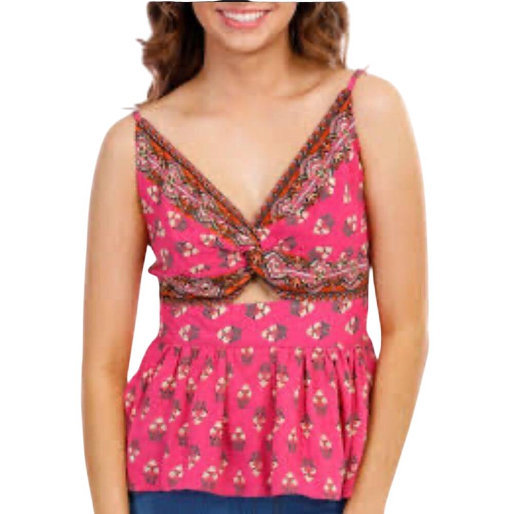 Angie Juniors Sleeveless Floral Front Tie Top Size L